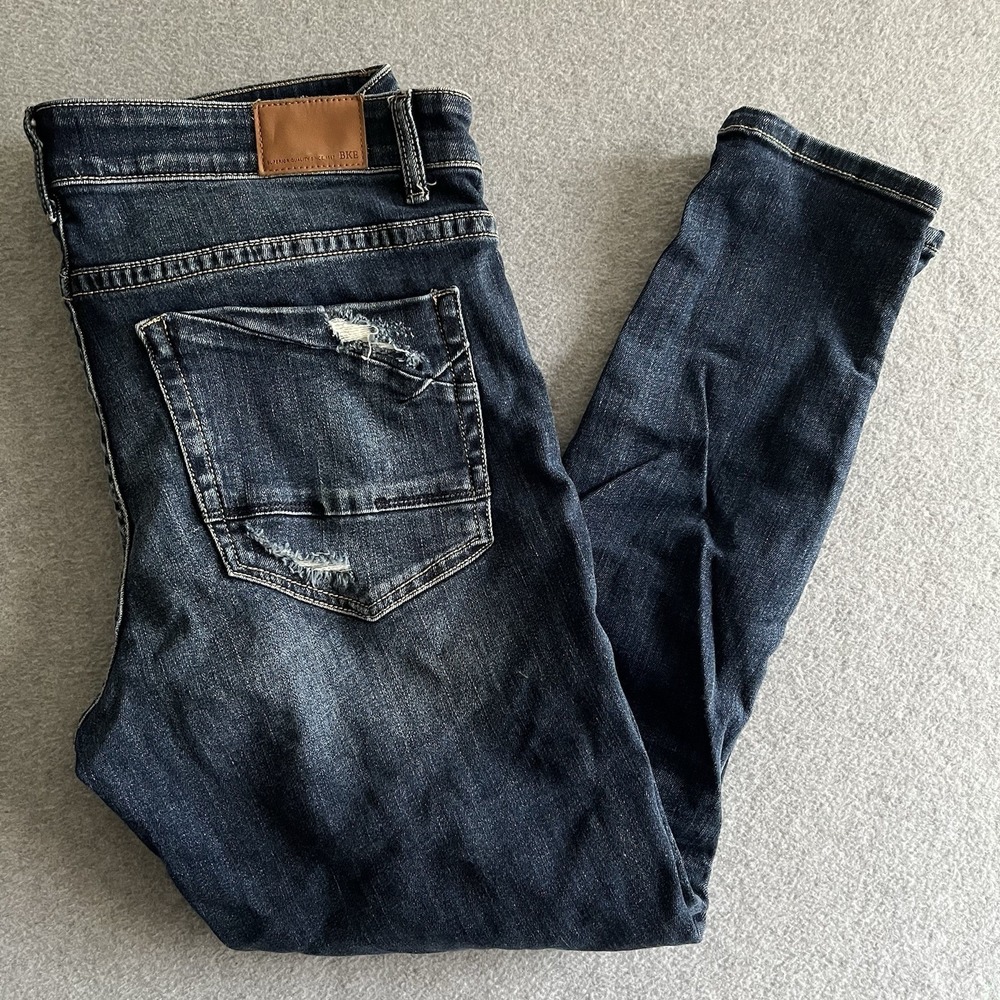BKE Women's 32 Payton Jeans Universal Fit Mid Rise Ankle Skinny Distressed 34x27